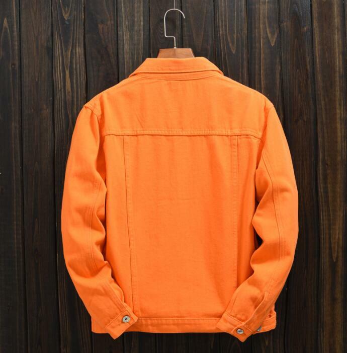 Men’s Spring Autumn Coat Orange Denim Jacket Trendy Loose Casual Jacket Tide Top