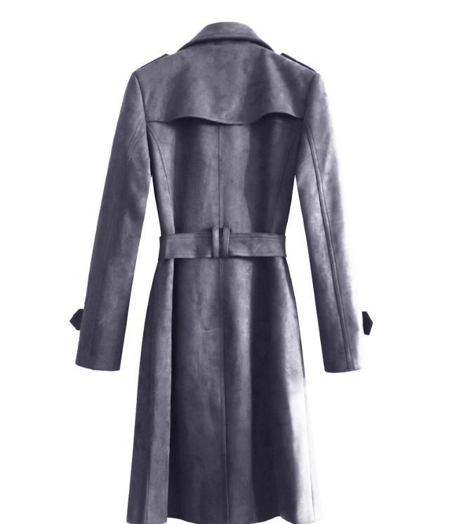 Vintage Suede Trench Coat Mens Mid Length Double-breasted Jacket Belted Parka