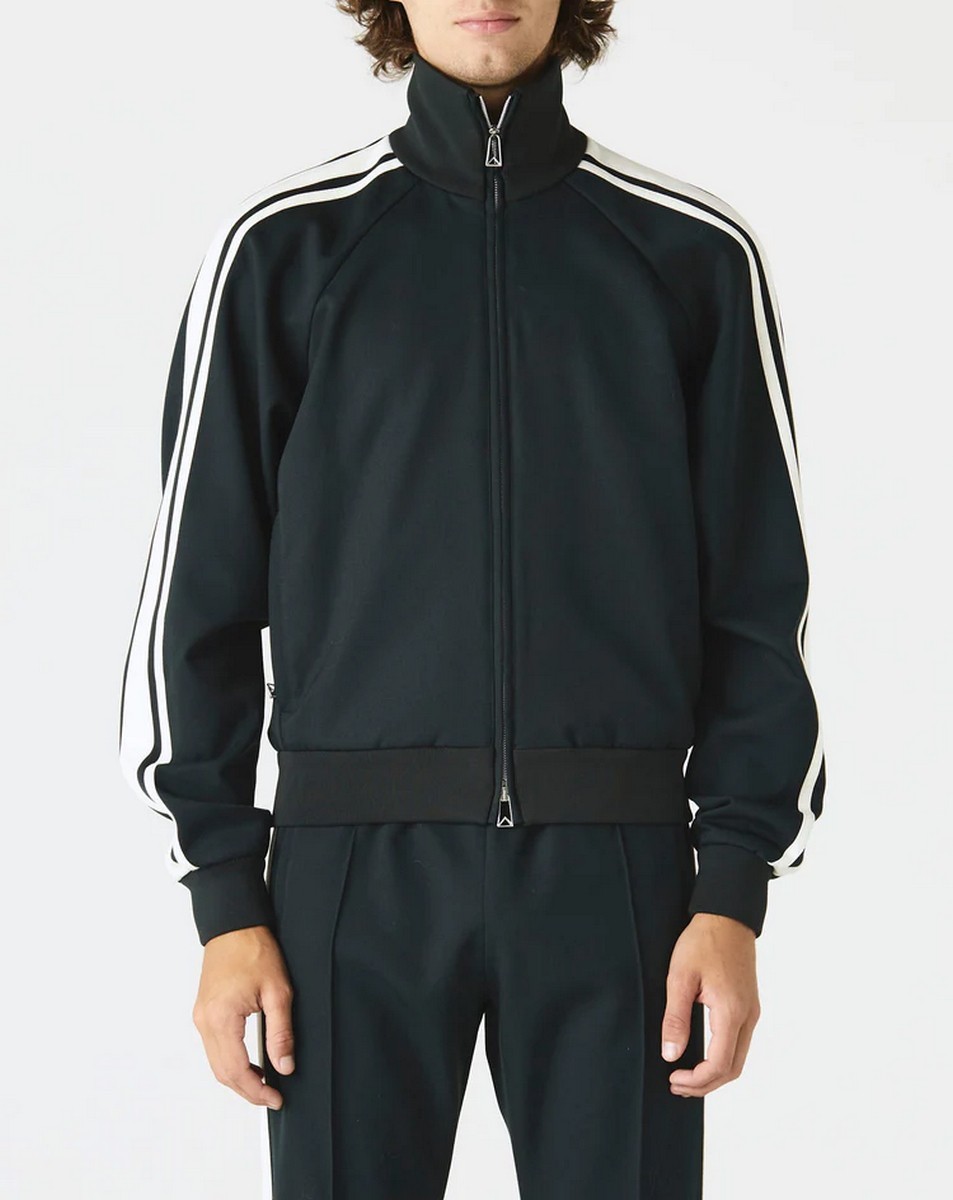 (NO CUSTOMS TAX) BOTTEGA VENETA black wool side stripe zip sweatshirt jacket M