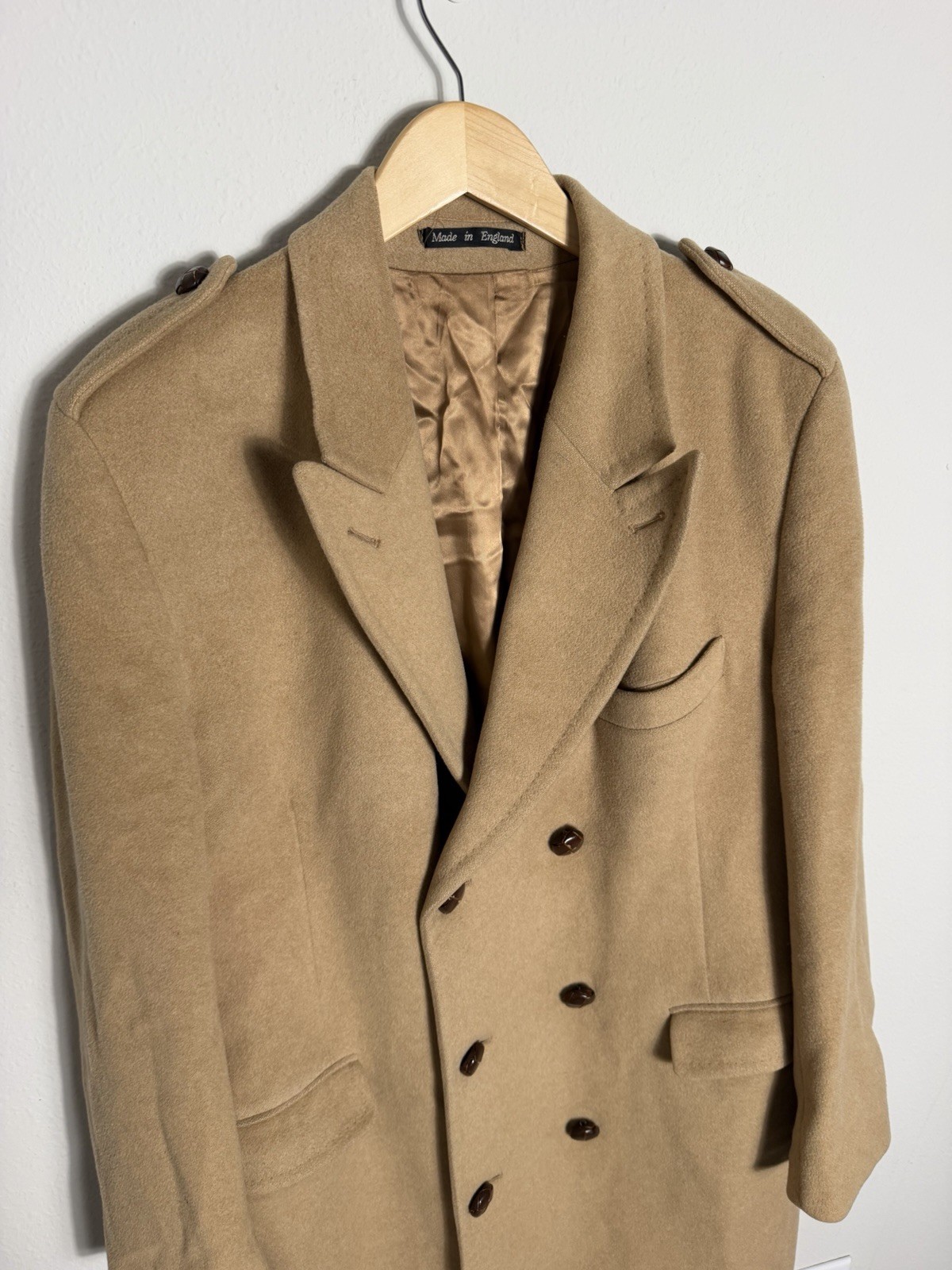 Men’s England Coat Pure 100% Cashmere Large Duffle Double Breasted 80s Over Top