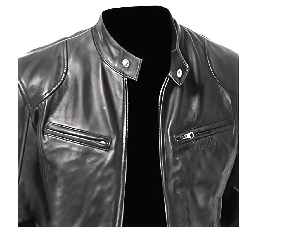 CAFÉ RACER RETRO Men’s Leather Jacket Motorcycle Biker Black Real Sheepskin