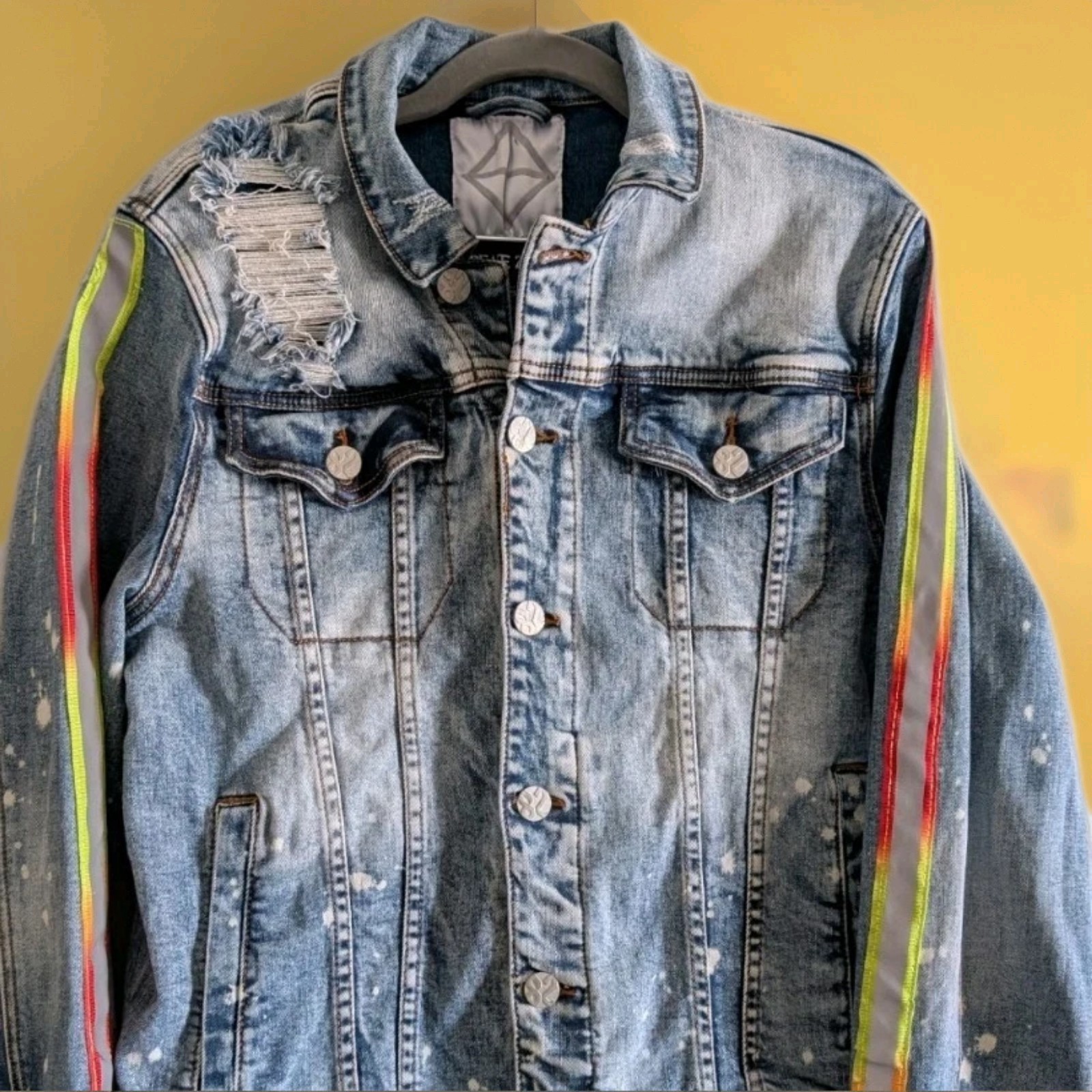 CREATE 2MRW Distressed Blue Denim Jacket Size Medium Cotton Stretch EUV