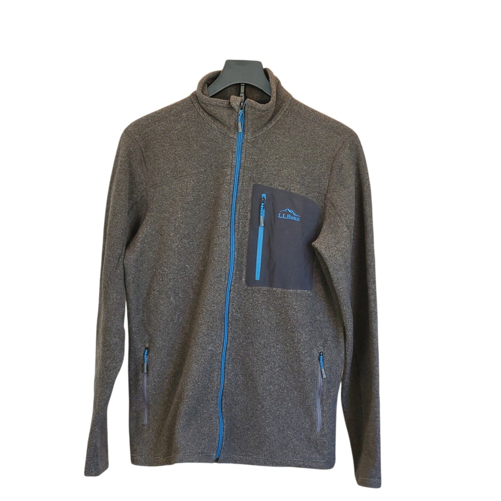 LL Bean Mens Full Zip Fleece Jacket Gray Blue Slightly Fitted 502814 Small Reg