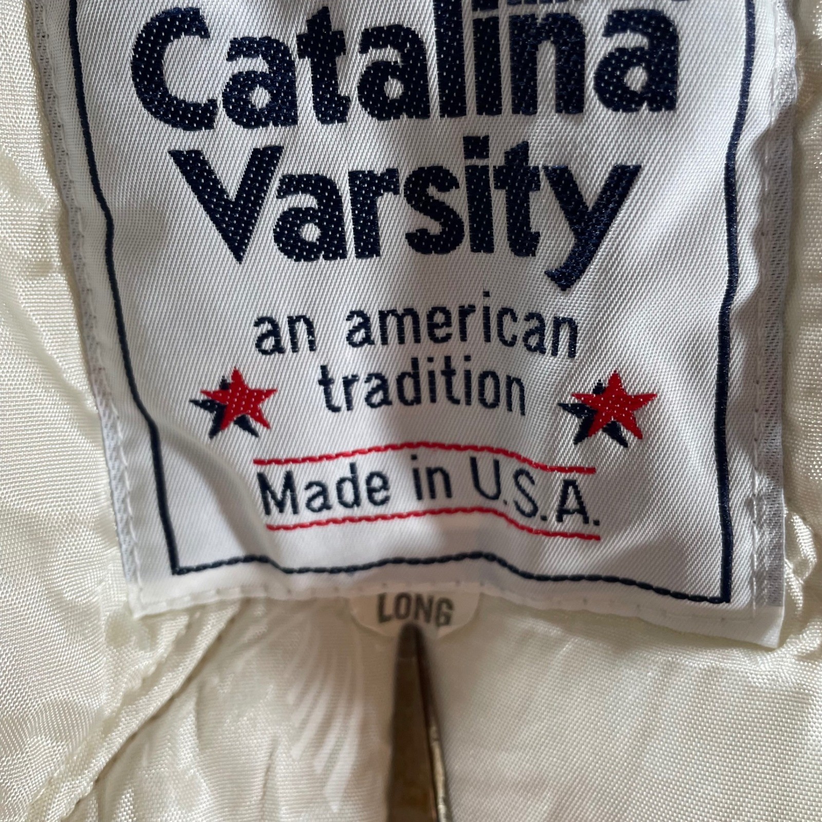 Catalina Varsity Jacket Mens Style Made USA Casual Outerwear Cream Bomber 44 L