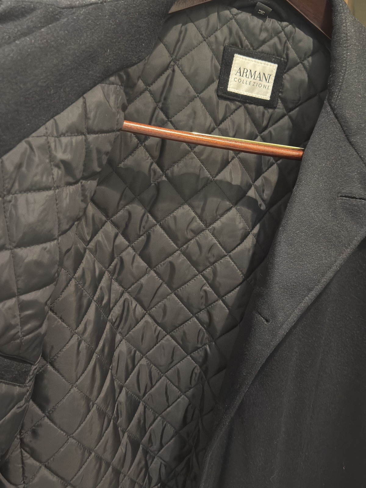 Armani Collezioni Men’s Black Mid-Length Wool/ Cashmere Button Coat Lined 42