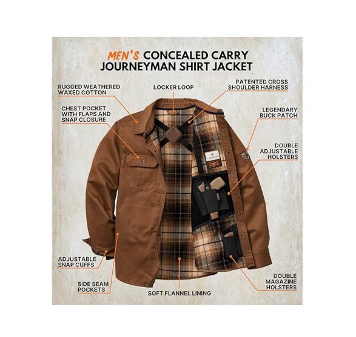Legendary Whitetails mens Conceal and Carry Journeyman Shirt Jacket