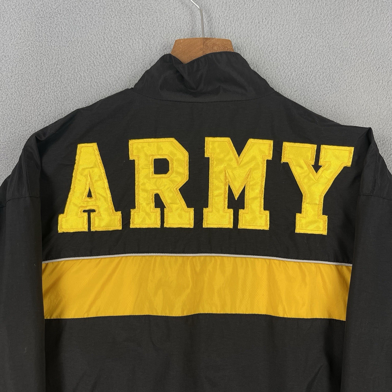 Vintage United States Army Windbreaker Jacket Mens S Black Yellow Full Zip USA