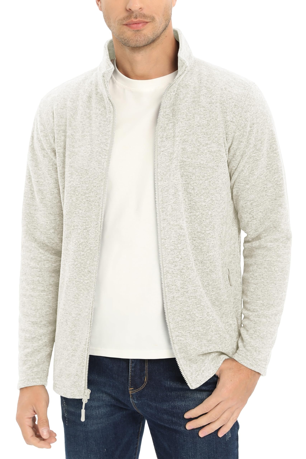Mens Stand Collar Fleece Jacket Lightweight Full-Zip Warm Coat Casual Sportswear