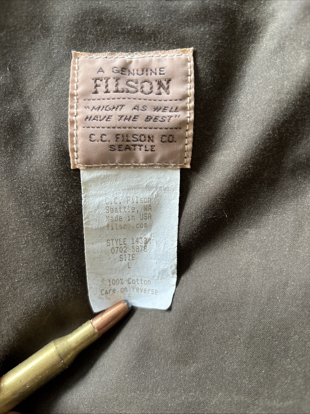 Filson 1438N All Season Rain Coat Men’s Large Oil Finish Cover Cloth USA
