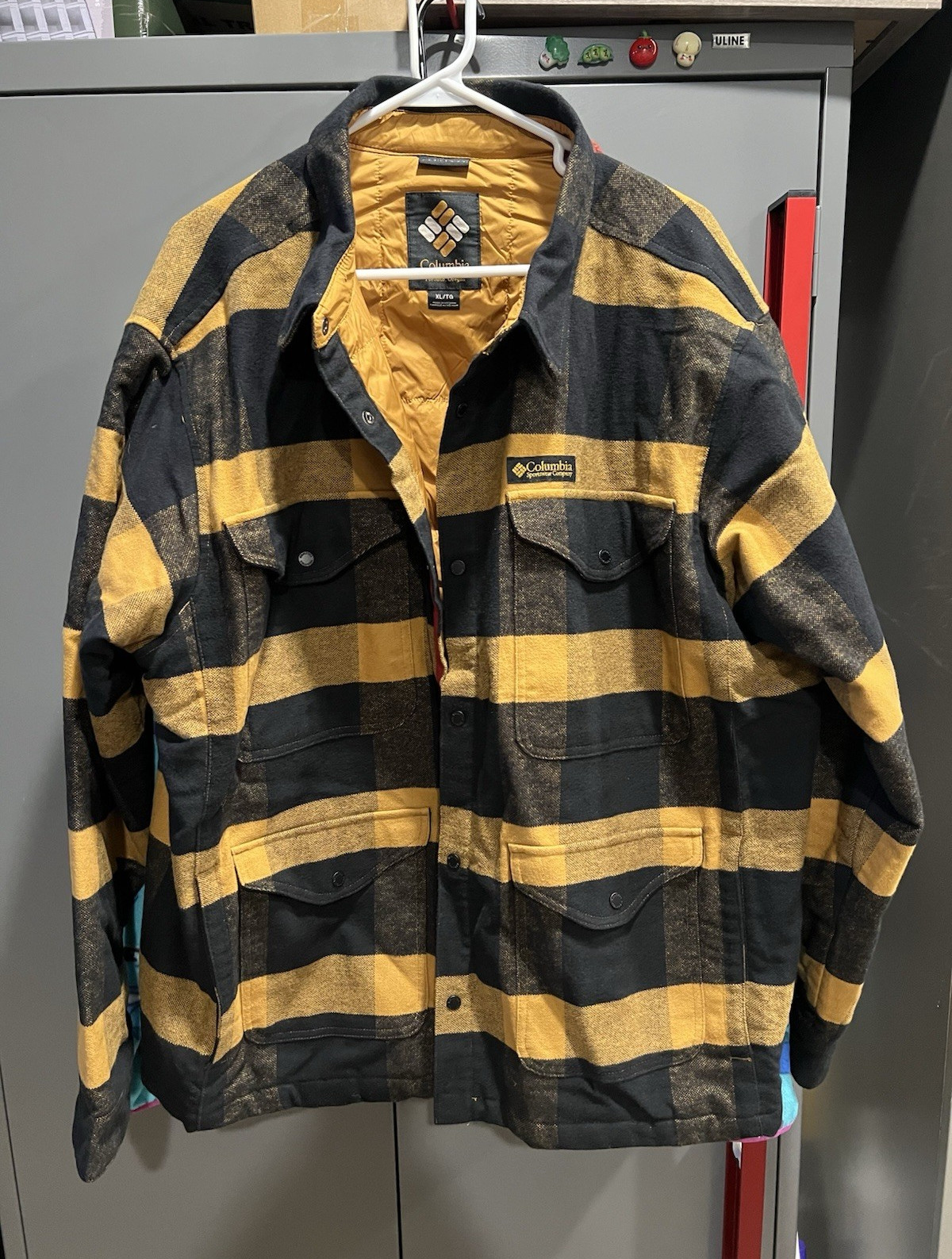 Columbia Men’s XL Black/Yellow Plaid Lined Shacket Jacket Button Snap