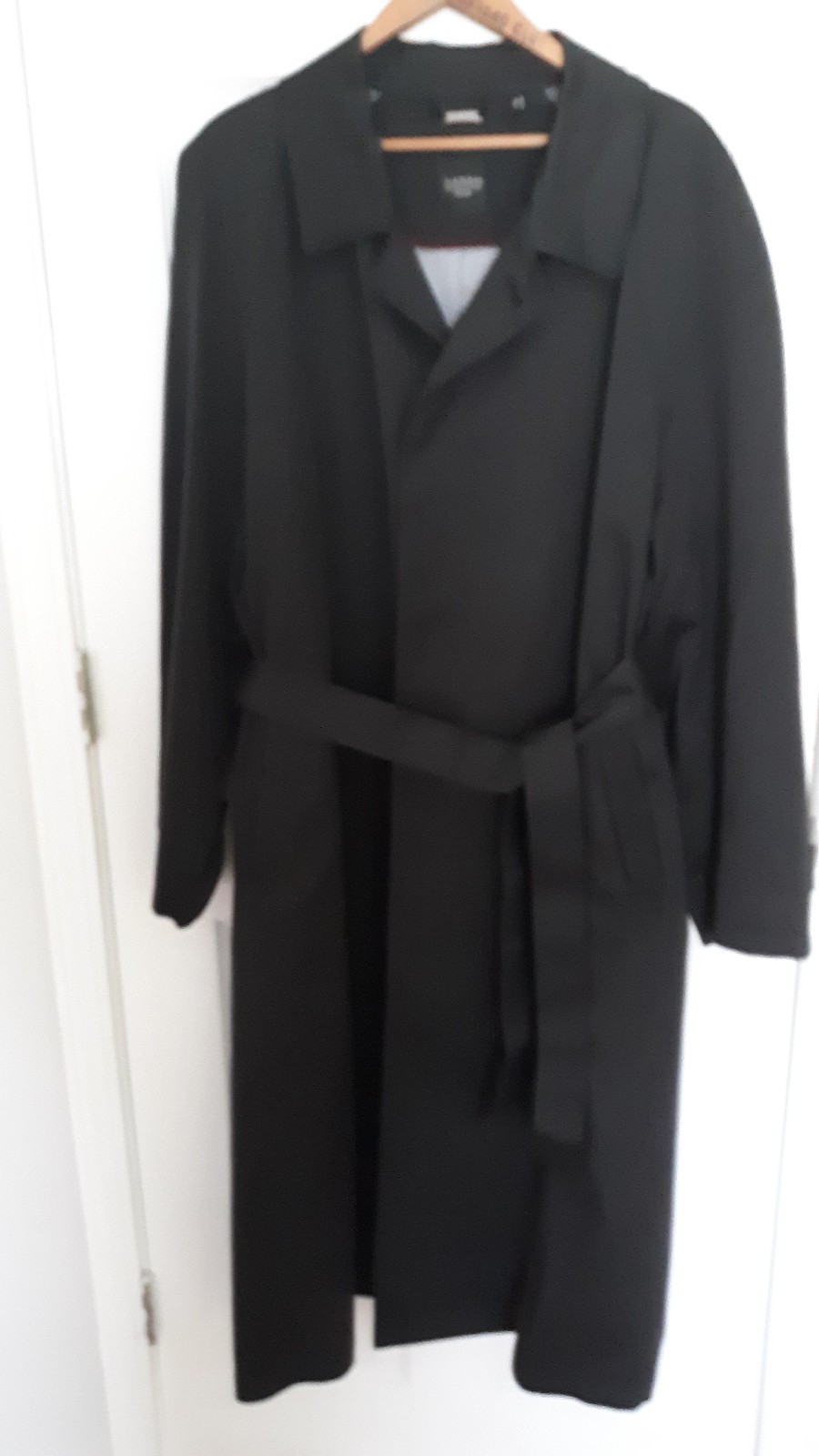 VTG Sanyo Overcoat Trench Luxury Silk Lined Men Sz 46R Blk Hidden Placket Belt
