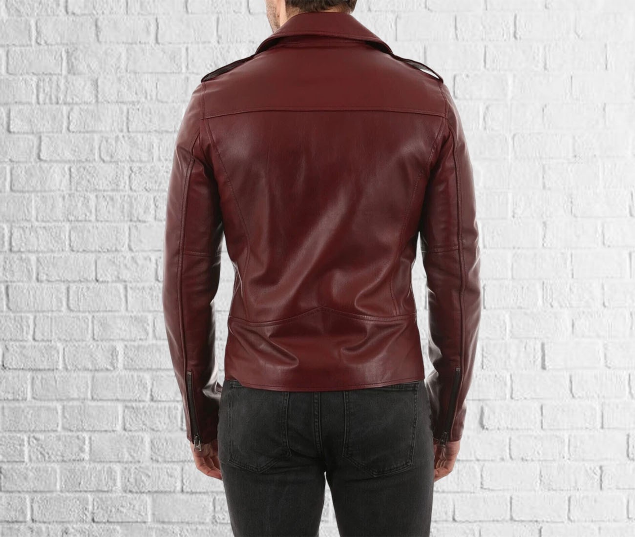 Classic Cut Fit: Timeless Maroon Leather Zipper Collar Jacket for Men