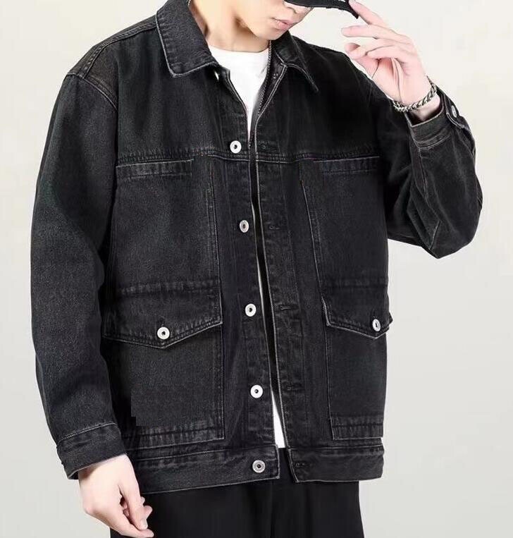 New Spring/ Fall Men’s pocket Jacket Retro Cargo Jean coats Solid Denim Jackets