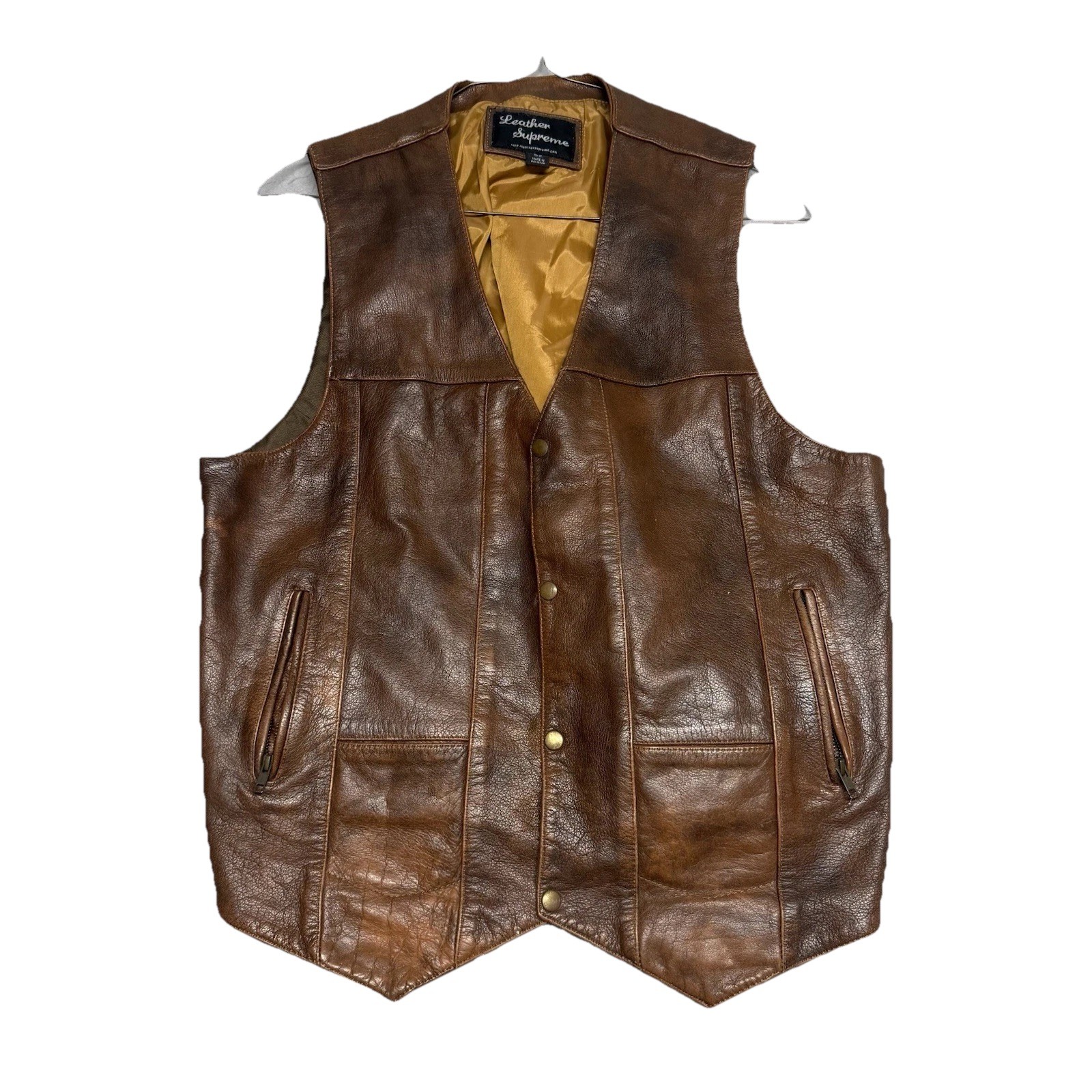 Leather Supreme 10 Pocket Concealed Carry Brown Biker Vest Size 52 Fits 48