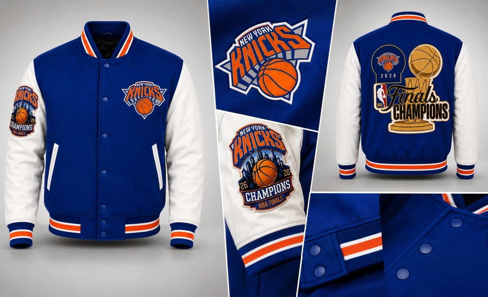 NY Knicks 2026 Finals Champions Unisex Blue Wool Genuine Leather Varsity Jacket