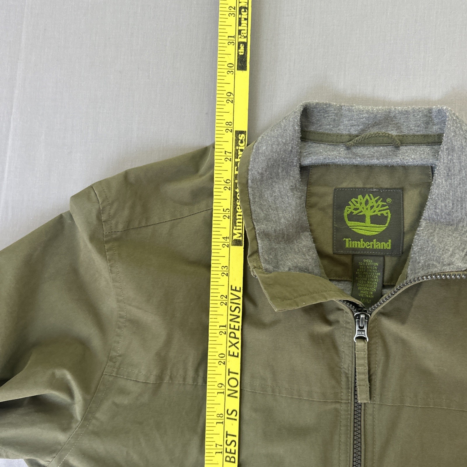 Timberland Soft Shell Jacket Medium Green Cotton Nylon Water Repellent Full Zip