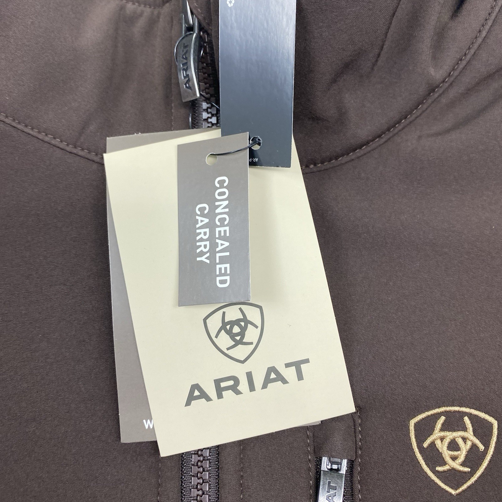 Ariat Logo Softshell Jacket Mens XXL Brown Full Zip Conceal Carry Wind Resist