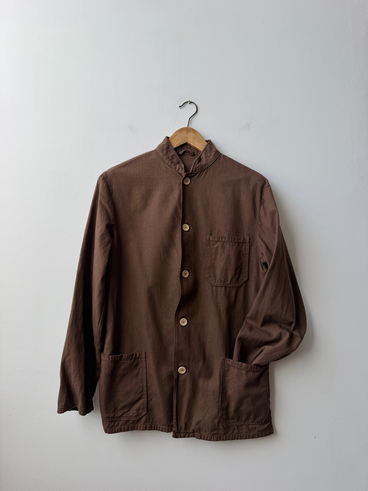 Vintage Nehru Chore Jacket – Brown Herringbone Workwear Mandarin Collar S M L XL