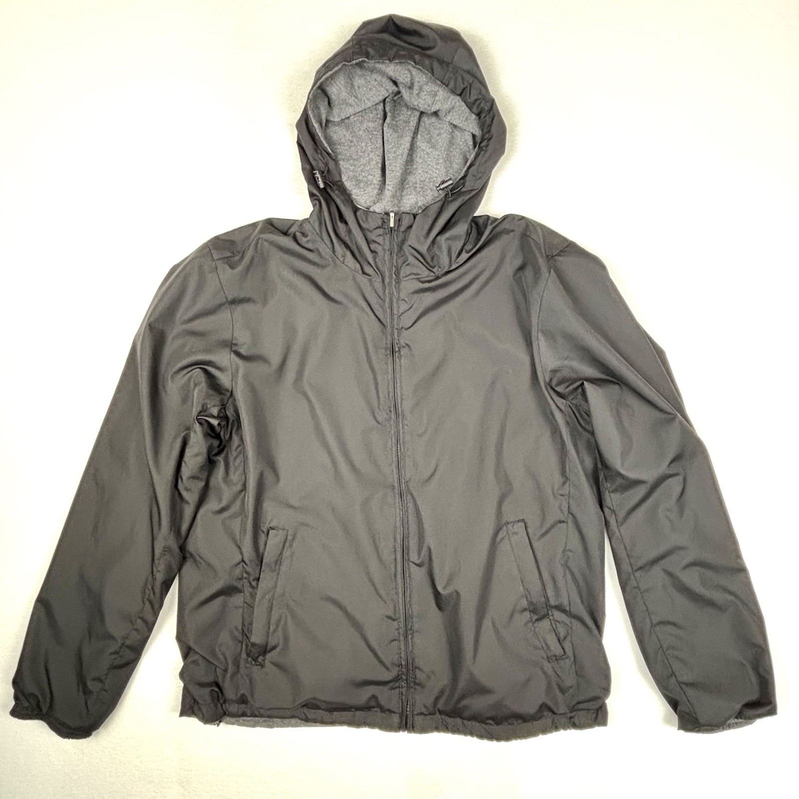 Saks Fifth Avenue Reversible Hooded Jacket Black Gray Pockets Full Zip Men’s L
