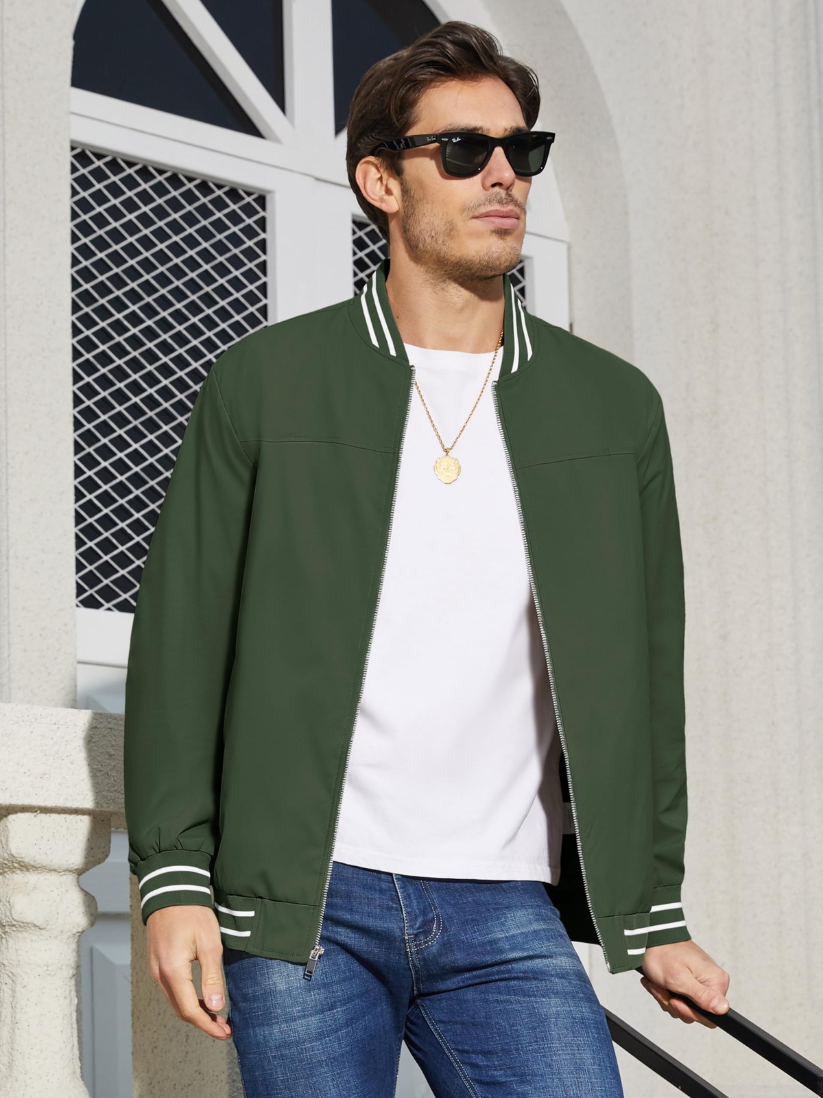 Men’s Thin Bomber Jacket Full-Zip Lightweight Casual Active Sport Coats Outwear