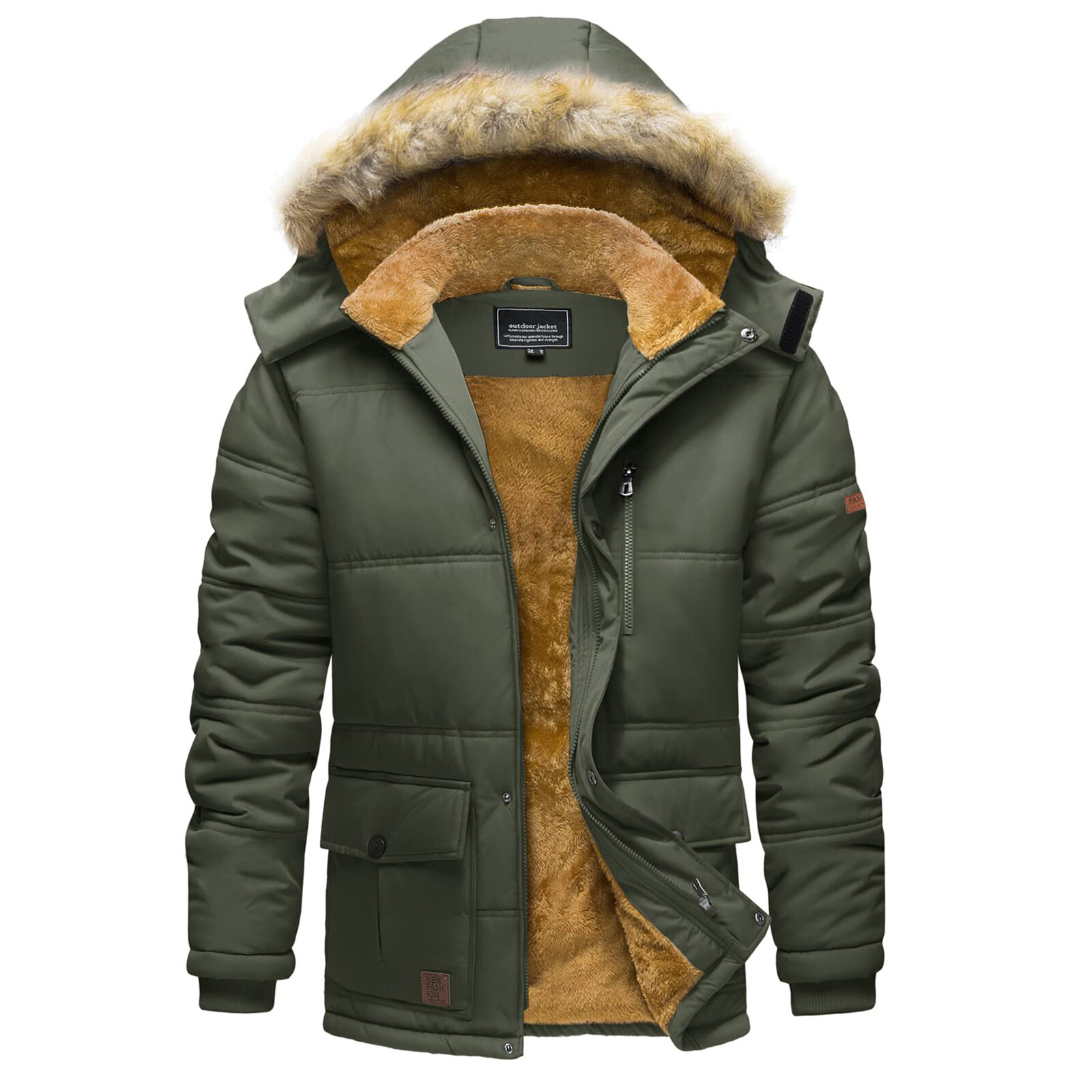 Men’s Winter Hoodie Jacket Water Repellent Windproof Thicken Parka Fleece Coats
