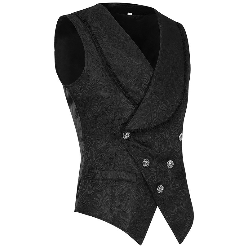 Mens Vintage Gothic Waistcoat Black Jacquard Vest Steampunk Formal Suit