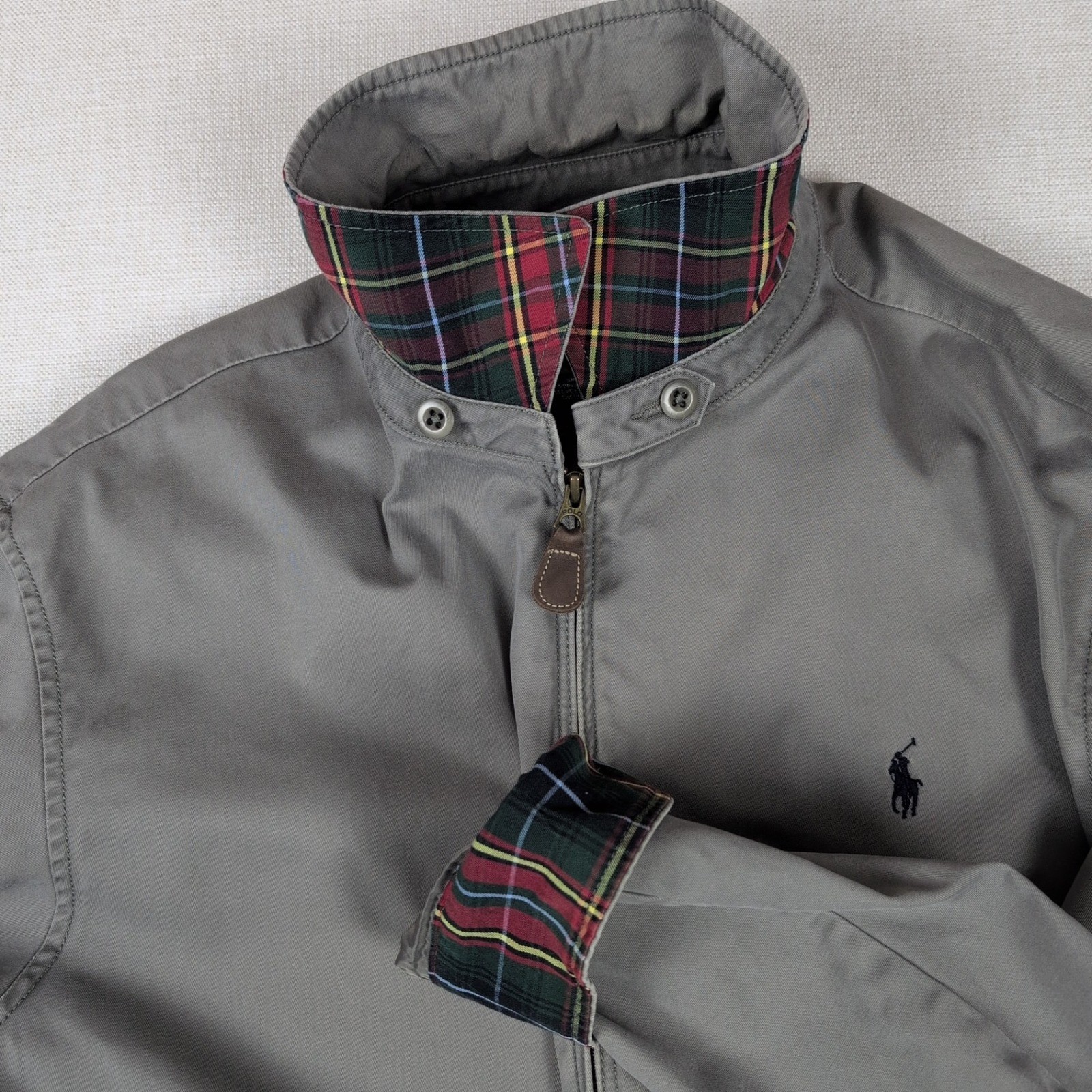 Polo Ralph Lauren Harrington Jacket Mens XXL Grey Plaid Lined Full Zip Cotton
