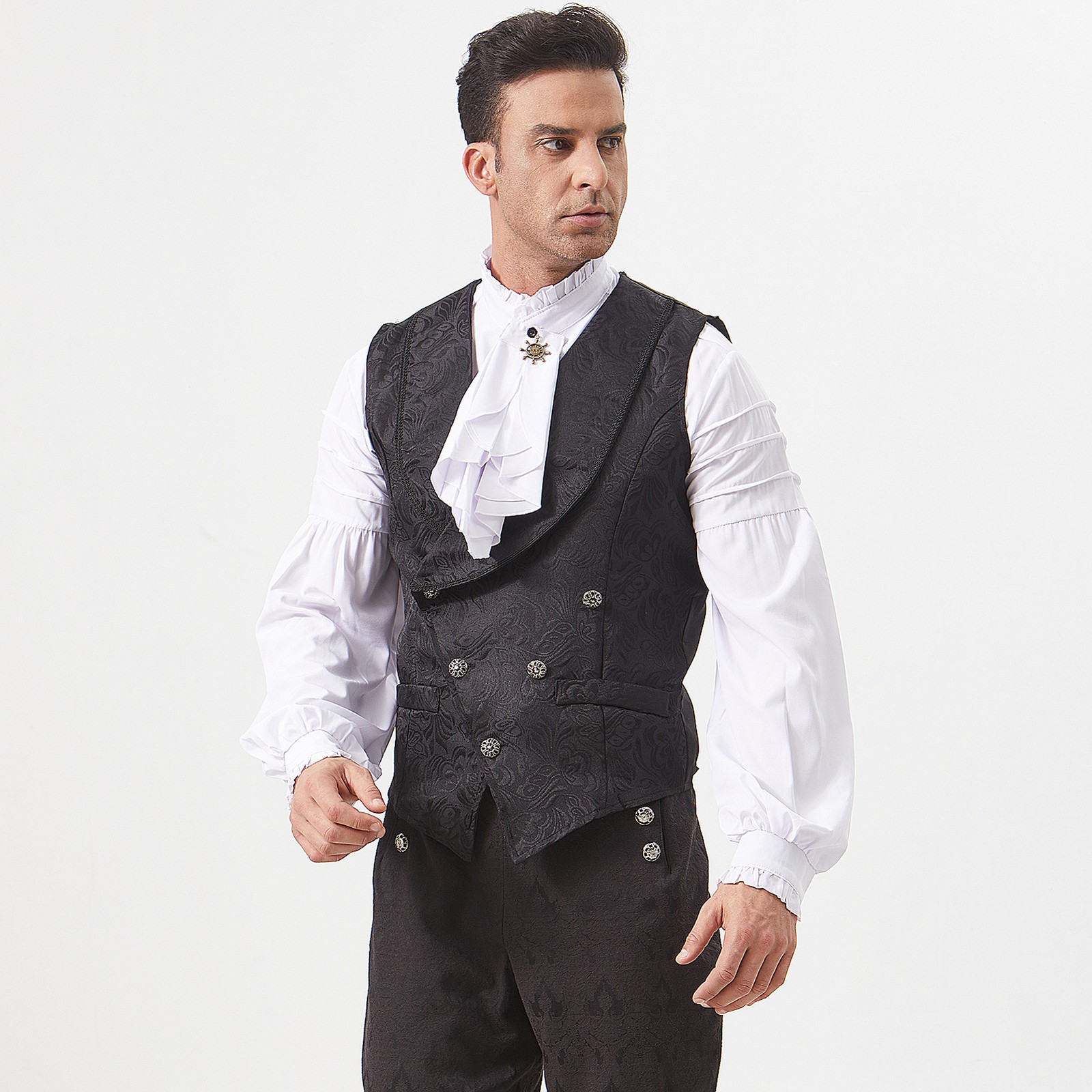 Mens Vintage Gothic Waistcoat Black Jacquard Vest Steampunk Formal Suit