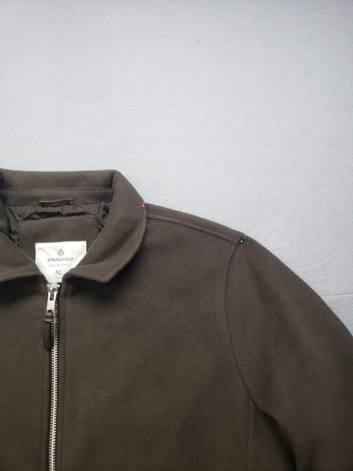 Springfield Men Bomber Jacket XL Olive Green Full Zip Collared Winter Outdoor