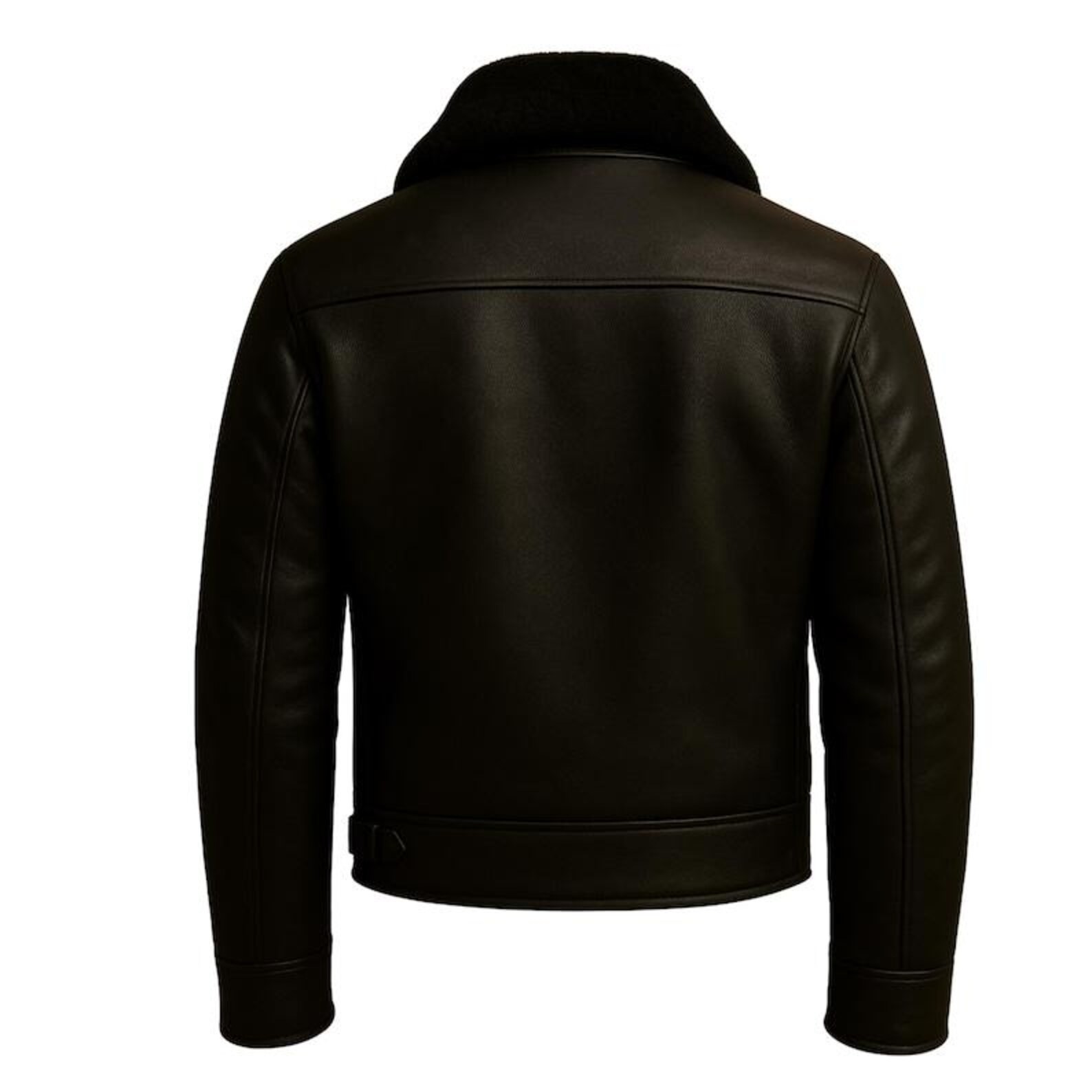 Mens Genuine Leather Aviator Bomber Jacket Black Fur Collar Pilot Flight Coat