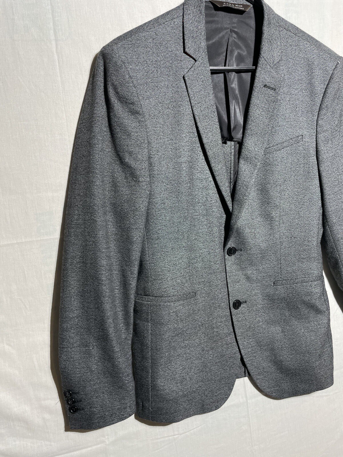 Zara Man Wool Blazer Grey Dark Wash Men’s Size 40 Pockets Dry Clean Only