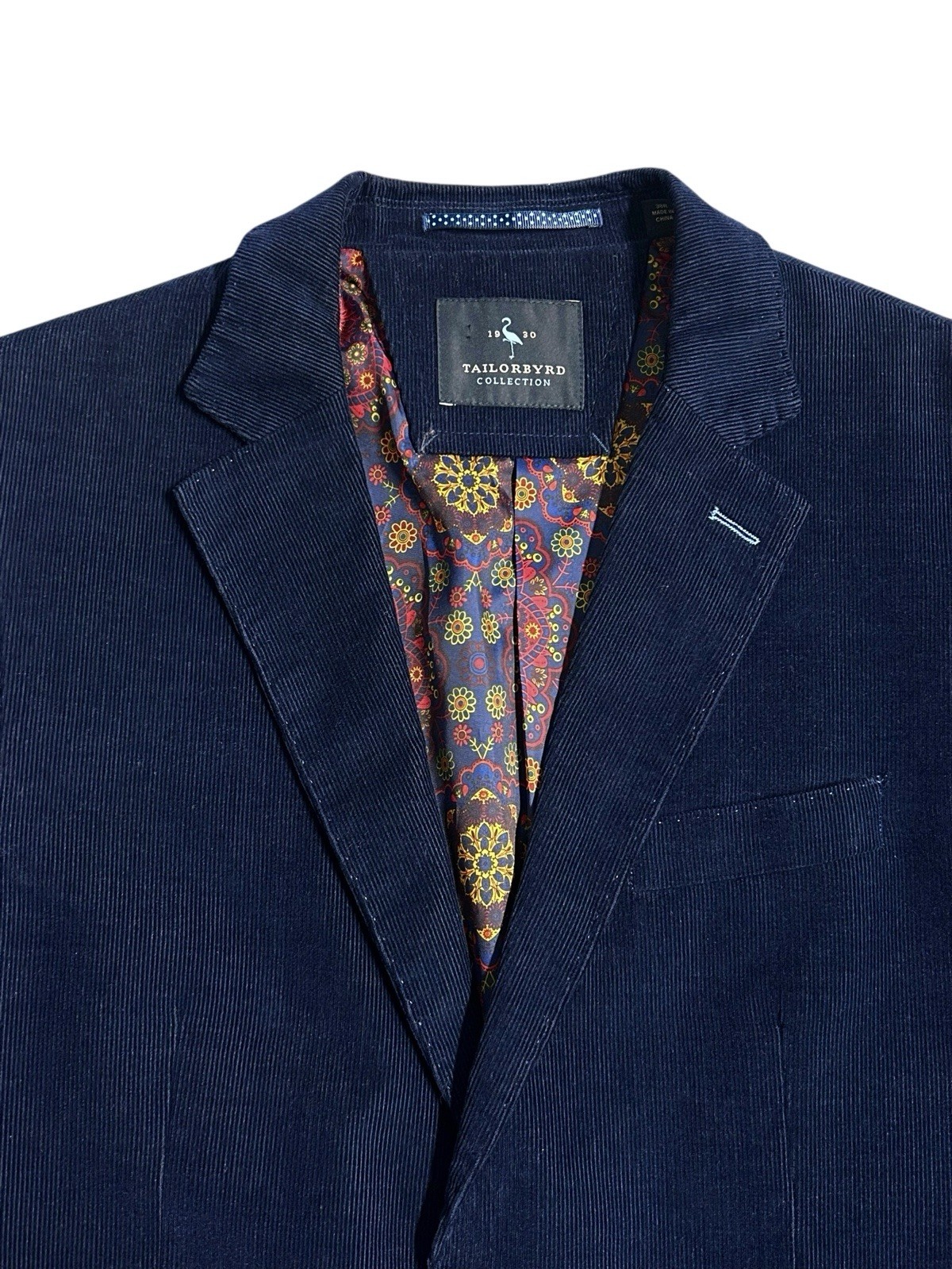 TailorByrd Blazer Mens 38 R Sports Coat Jacket Blue Two Button Corduroy Pockets