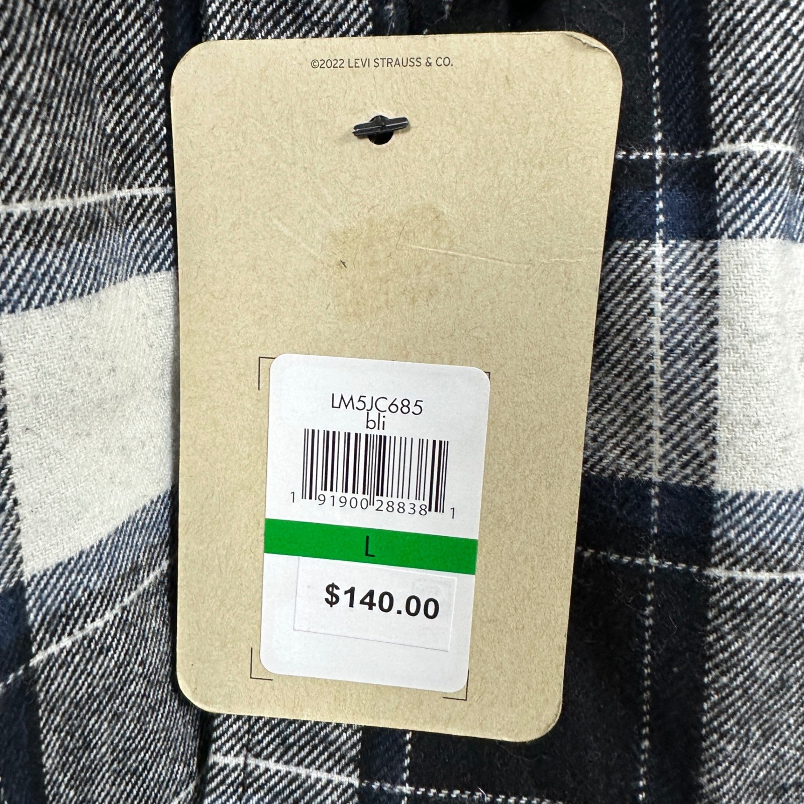 Levi’s Men’s L Shirt Jacket Navy Blue White Plaid Quilted Flannel Campfire NEW