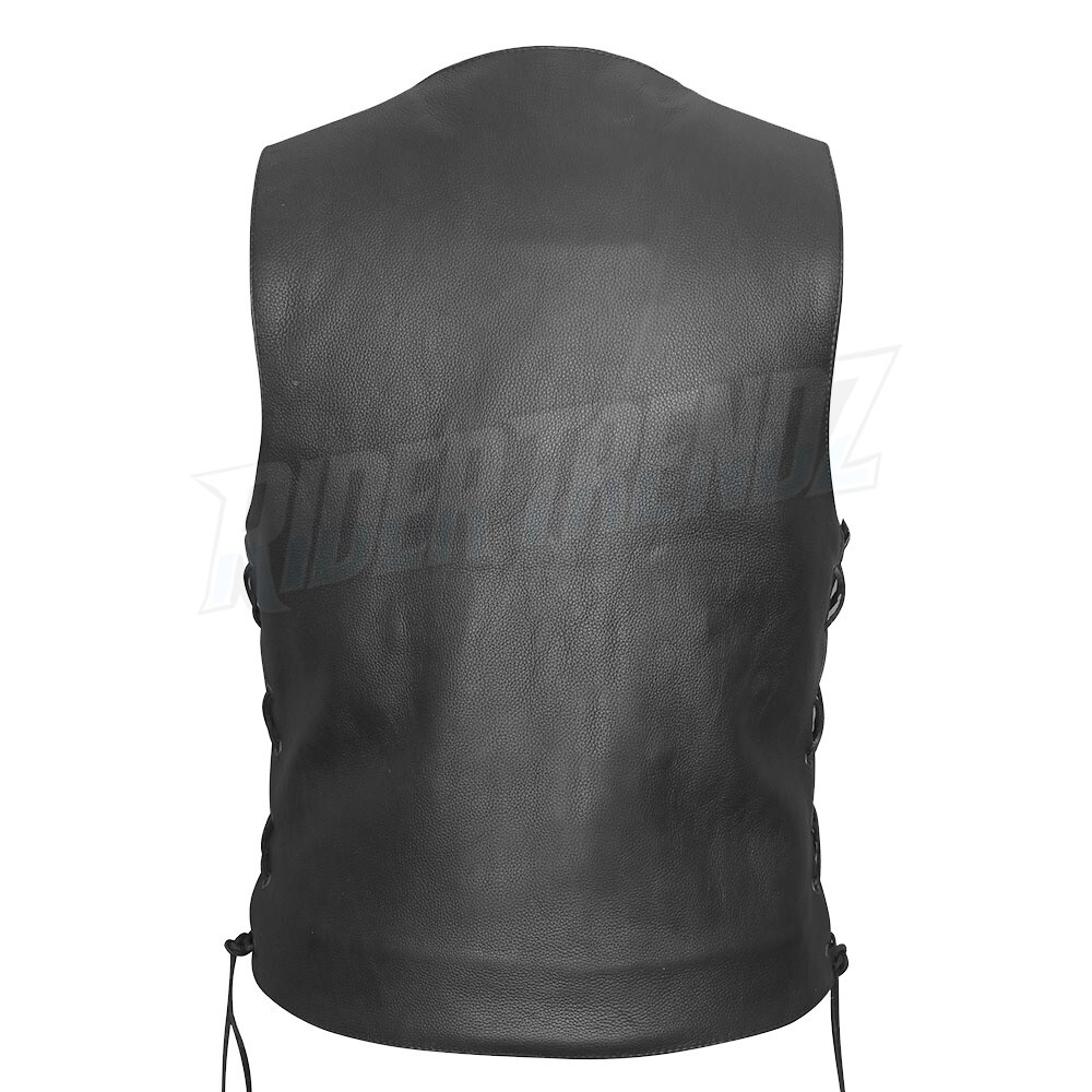 High Quality 10 Pocket Leather Motorcycle Vest with Side Laces and Gun Pockets