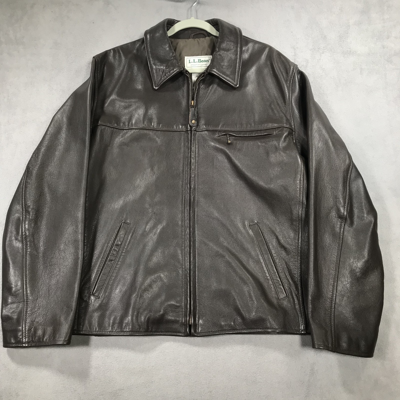 FULL PICTURE LL Bean Leather Bomber Jacket Men’s Large Brown Goatskin Full Zip