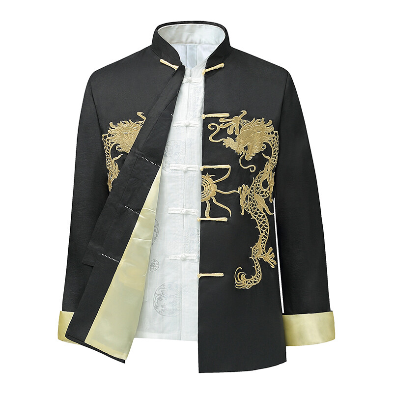 Men Traditional Chinese Tang Suit Coat Jacket Lungfu Martial Arts Uniform Dragon