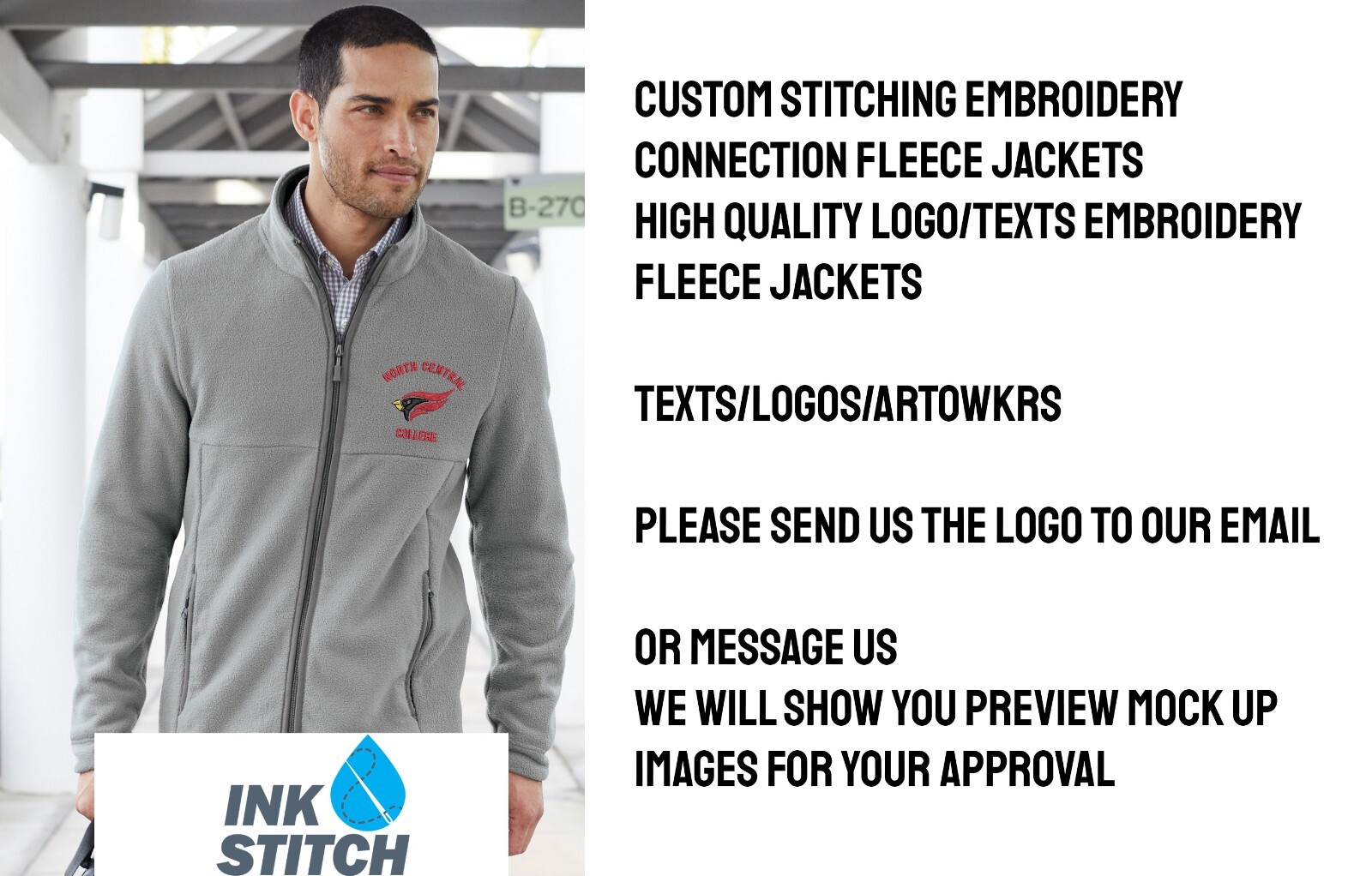 Ink Stitch Add your Own Custom Logo Texts Custom Men Connection Fleece Jacket