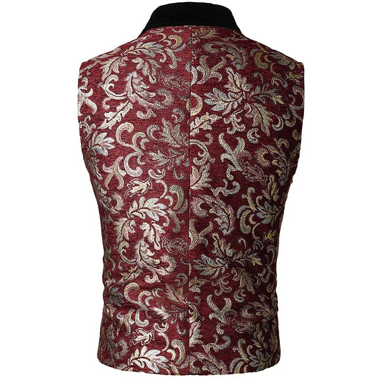 Gothic Men’s Victorian Red & Gold Double Breasted Vest Goth Steampunk Waistcoat