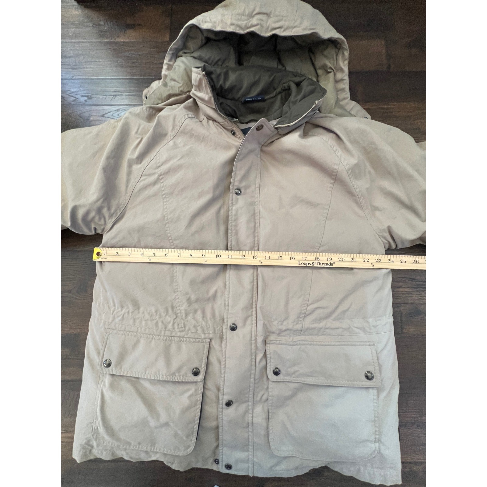Vintage London Fog Mens Tan Down Filled Parka Hooded Coat Medium removable liner