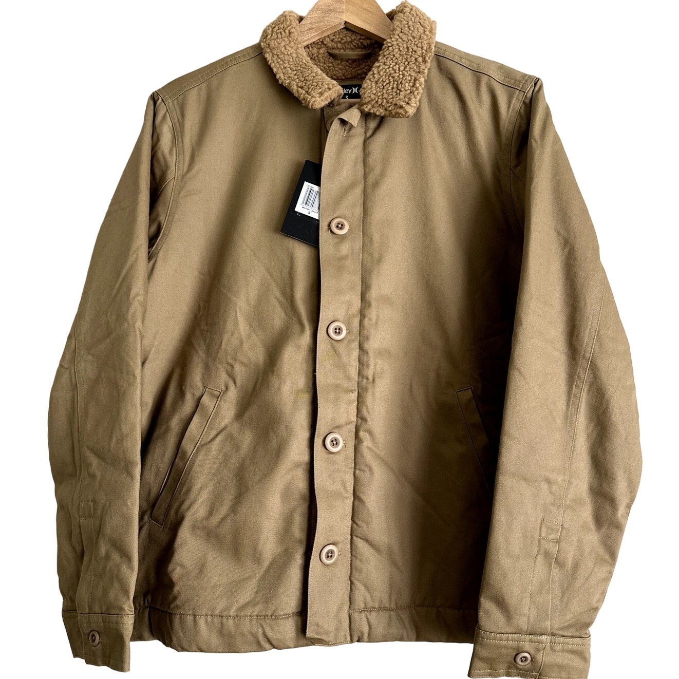 Hurley Tan Men’s Military Jacket-Sherpa Lined-Size Small-NWT