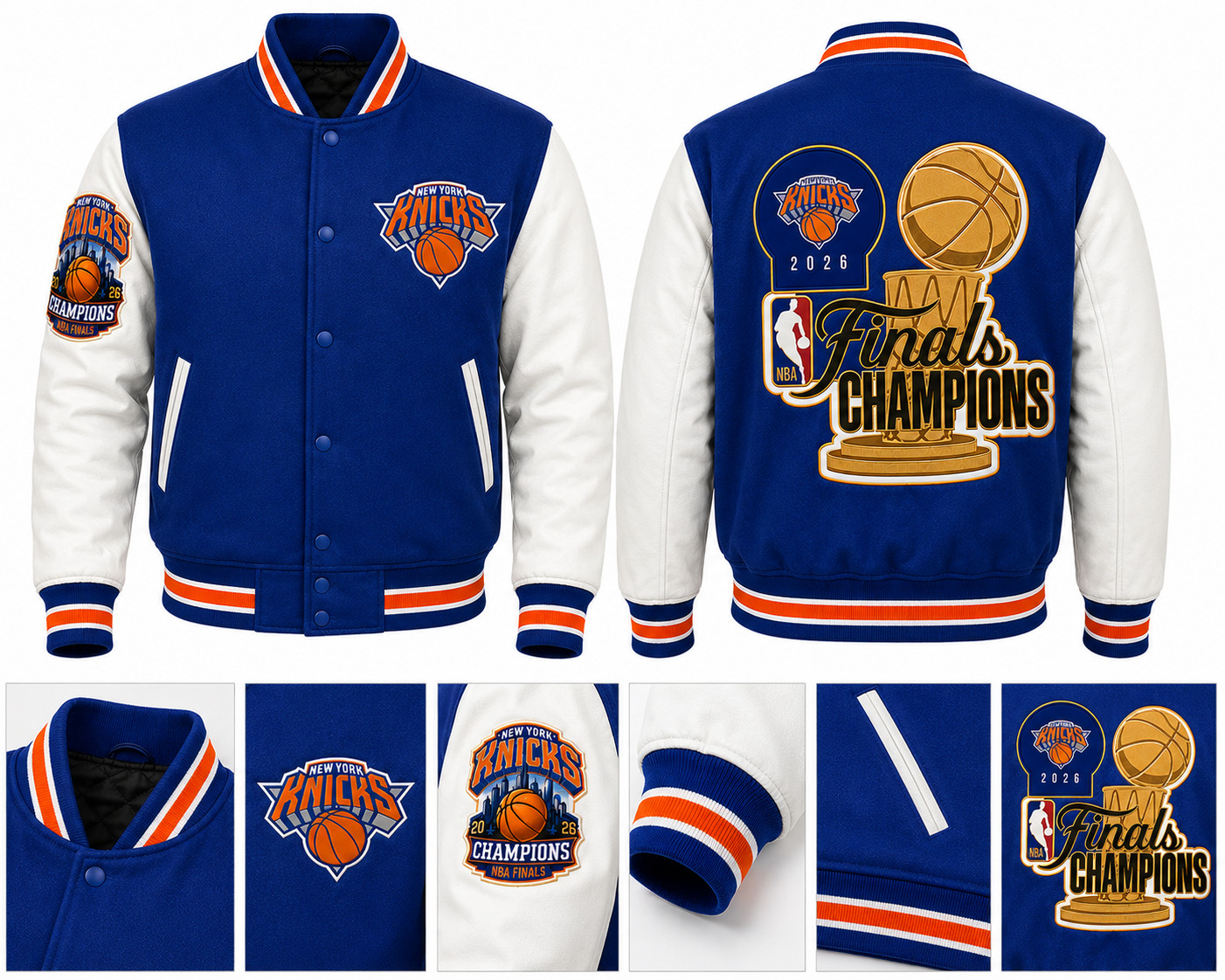 NY Knicks Finals Champions 2026 Blue Wool/Leather Varsity Jacket Embroidered