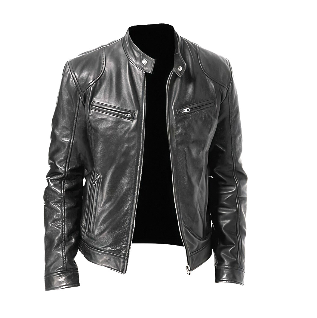 CAFÉ RACER RETRO Men’s Leather Jacket Motorcycle Biker Black Real Sheepskin