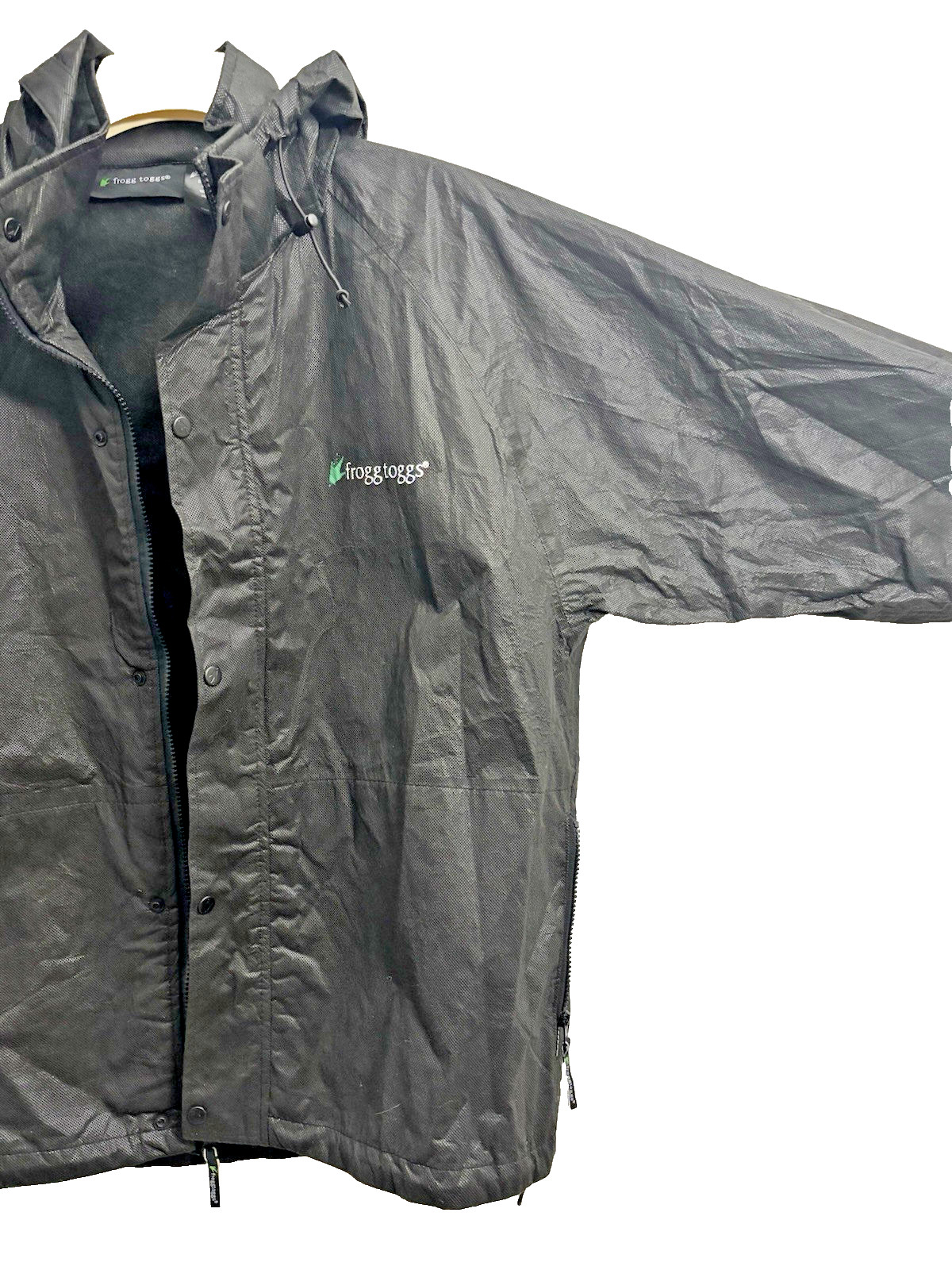 Frogg Toggs Men’s black Full Zip/Snap Hooded Polypropylene Rain Jacket size Med
