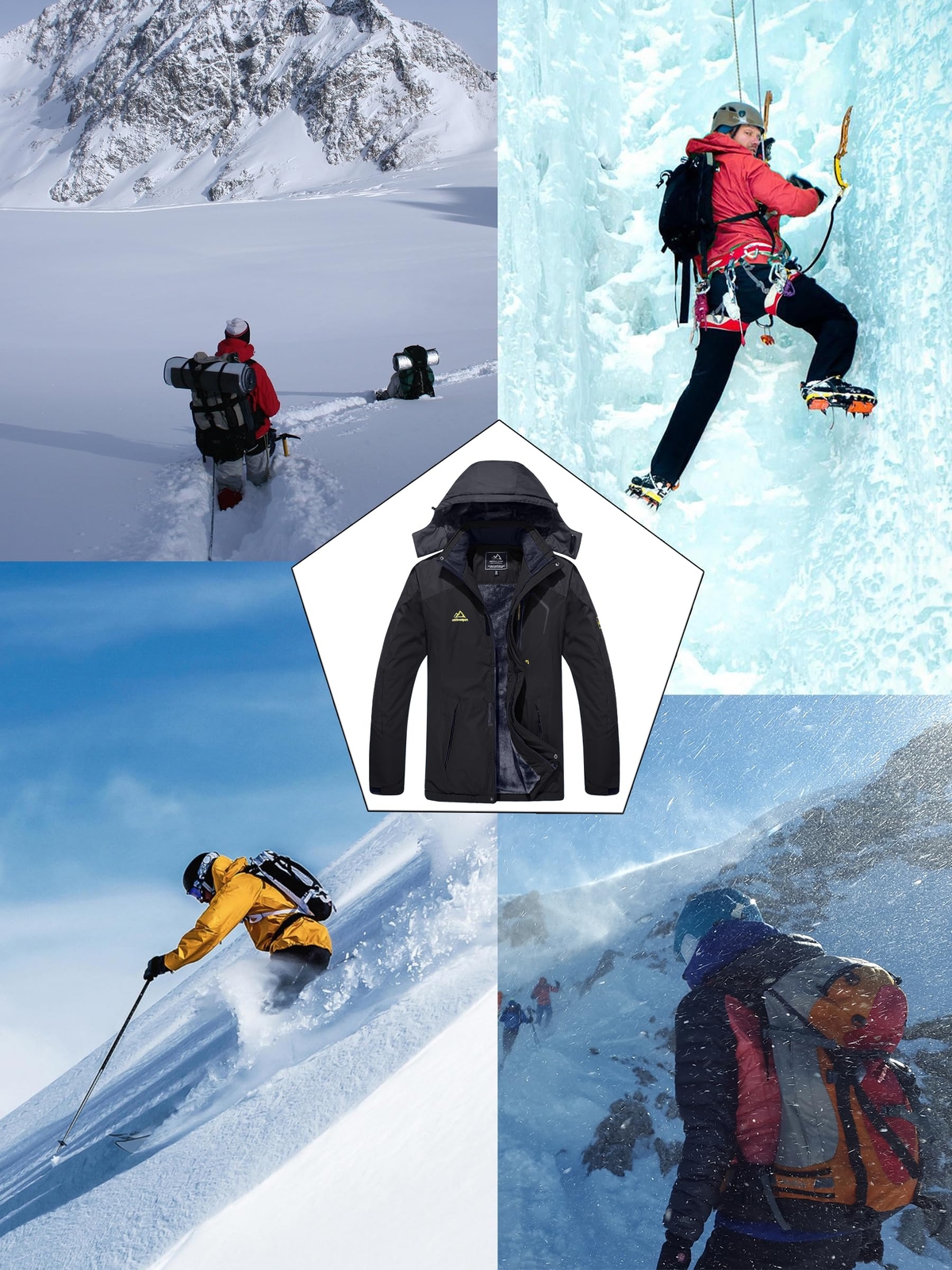 Men’s Waterproof Winter Ski Jacket Snow Thermal Fleece Hooded Outdoor Work Coats