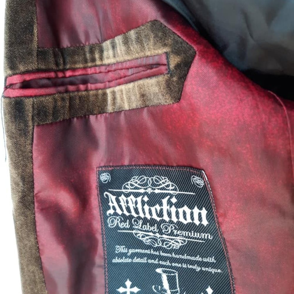 Affliction Red Label Premium Brown Velvet Cross Blazer Jacket Gothic Western L
