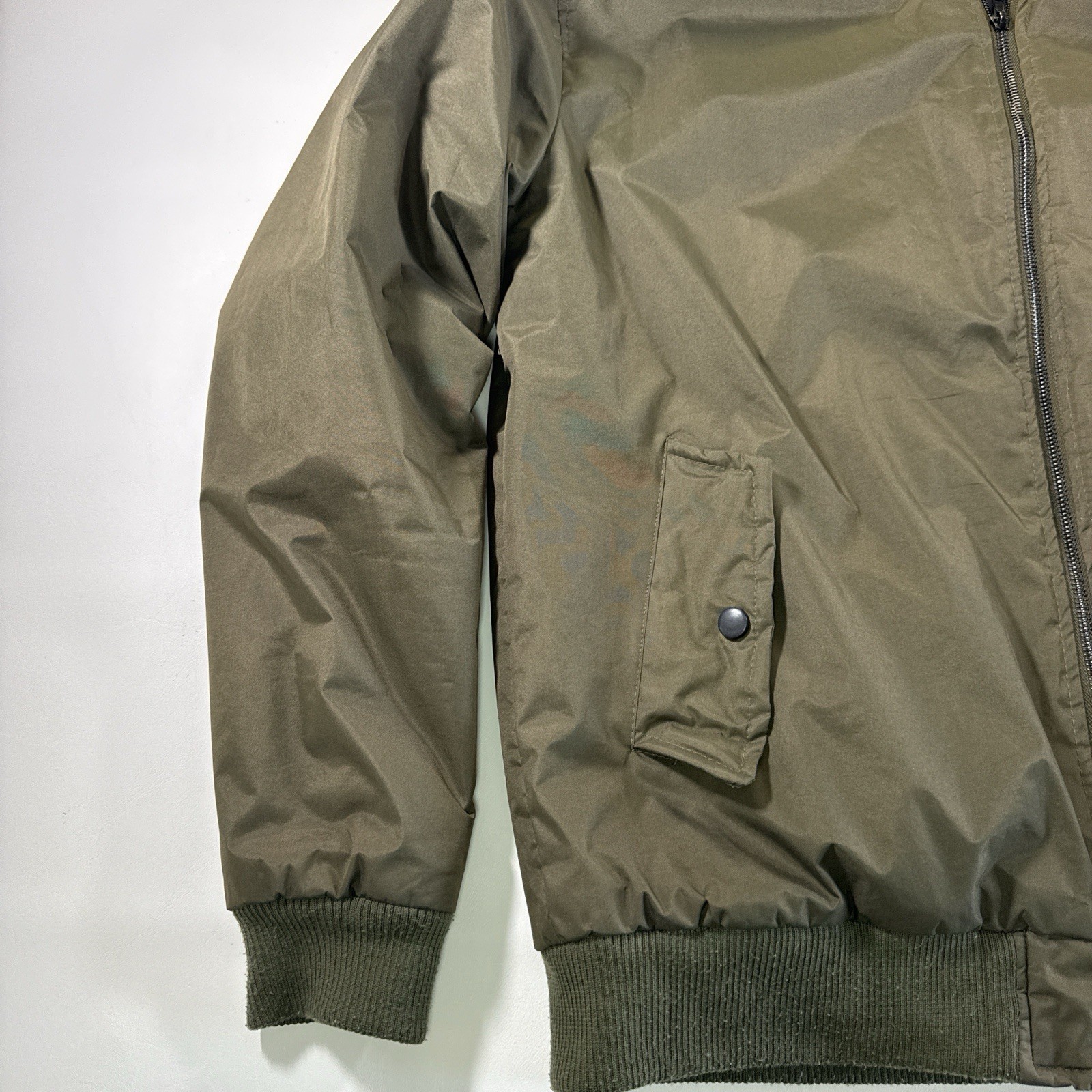 ZAK Olive Bomber Jacket Men’s L Full Zip Zipper Button Band Collar Casual
