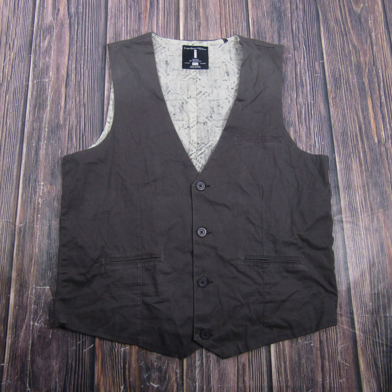 Jeans by Buffalo Waistcoat Vest Mens XL Brown Cotton Four Button Casual
