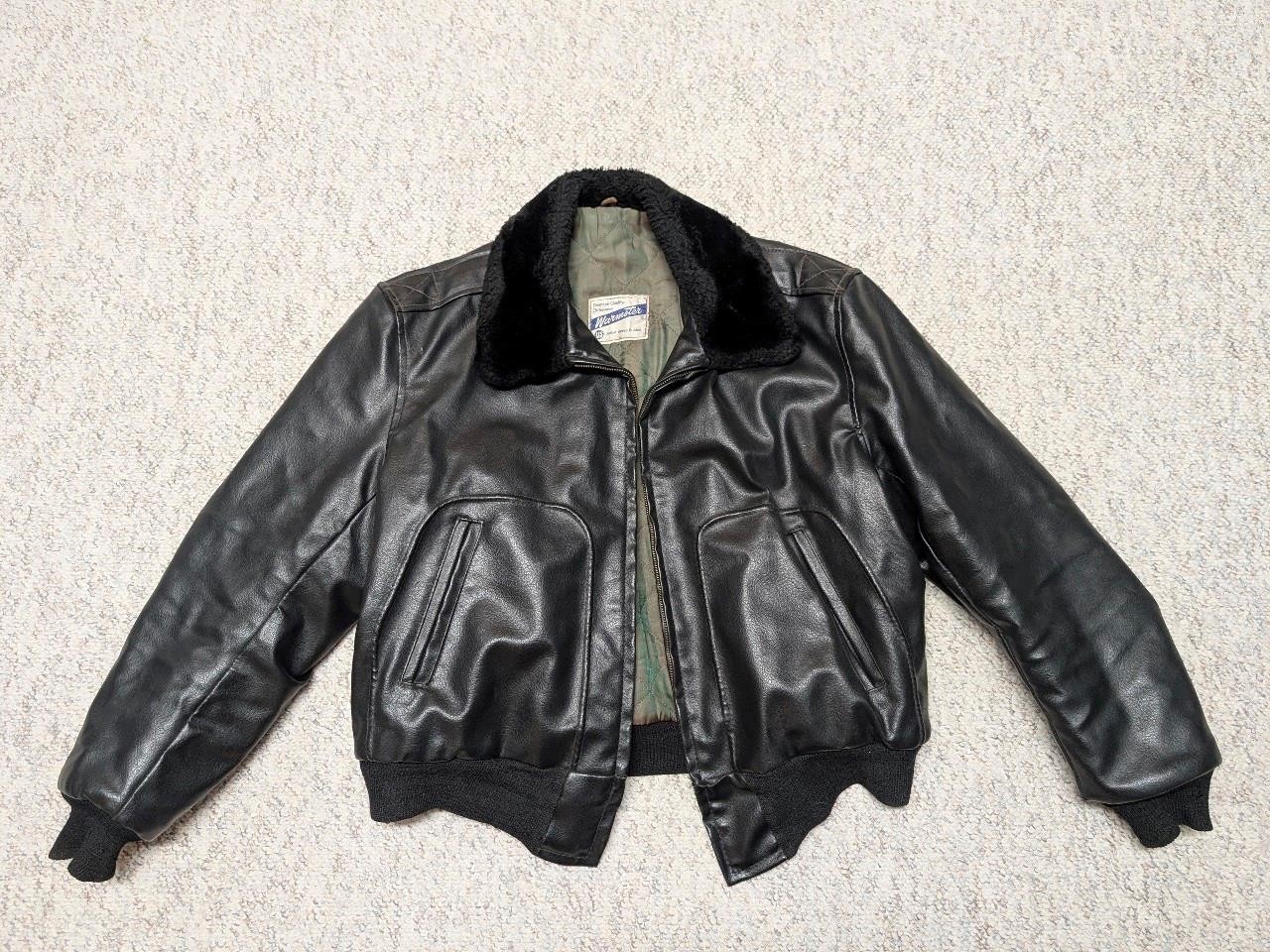 1950s vintage BOMBER united states rubber XL black PLEATHER jacket 46 synthetic