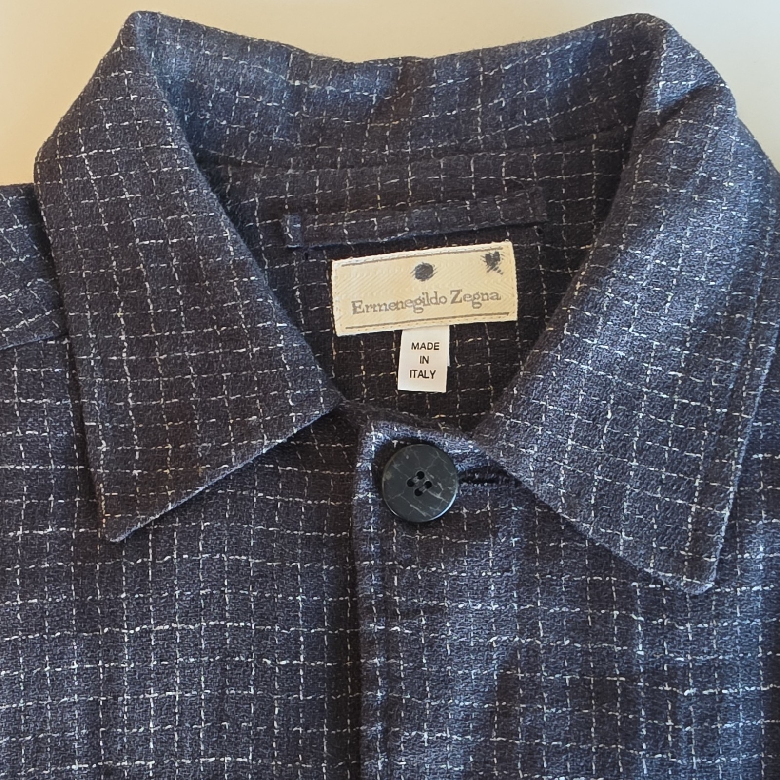Ermenegildo Zegna Men’s Blue Check Wool Button-Front Jacket w/ Pockets 52