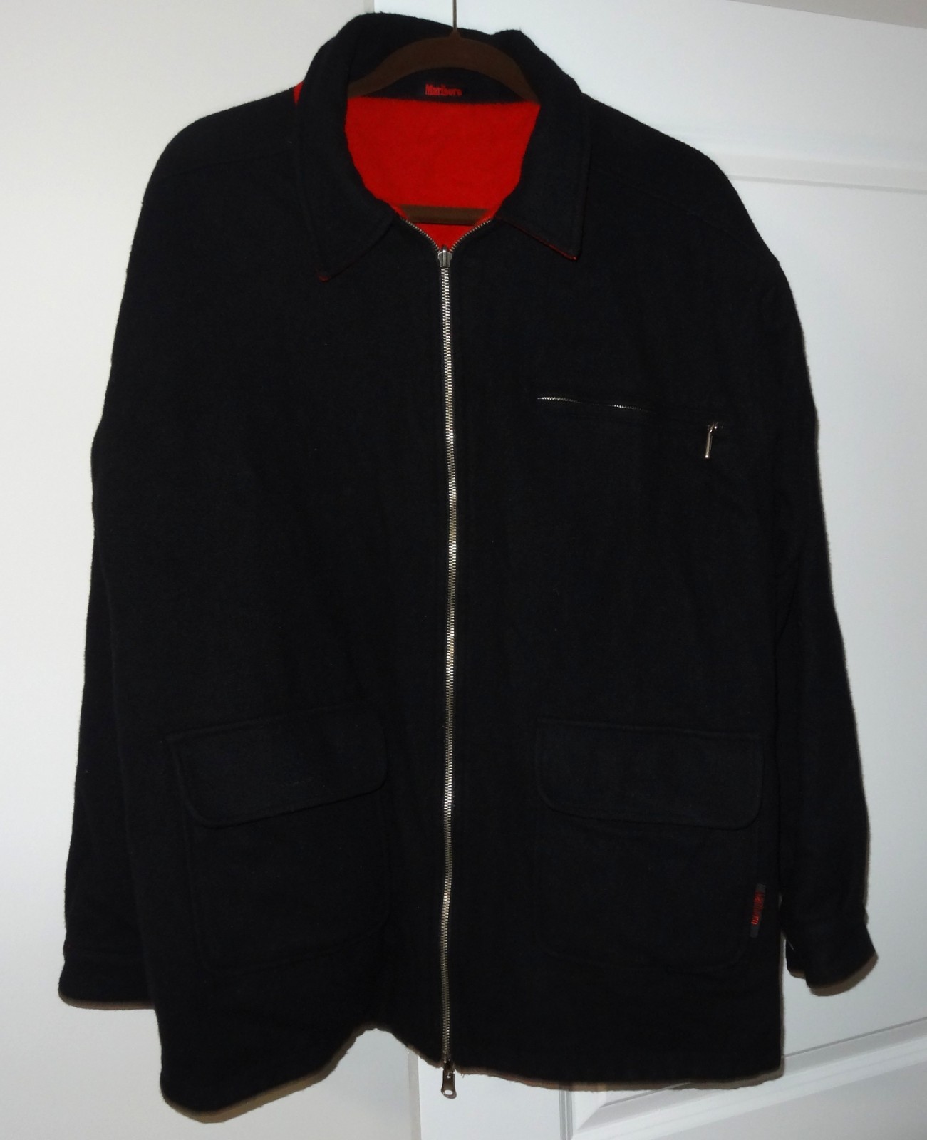 Marlboro Reversible Jacket Mens XL Black Red Vintage Wool Blend